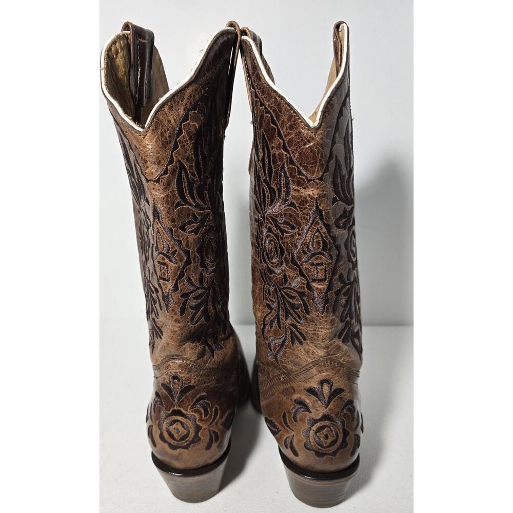 VTG EL DORADO Western Cowgirl BOOTS Leather Embroidered Brown Distressed 7.5 M - Picture 9 of 15